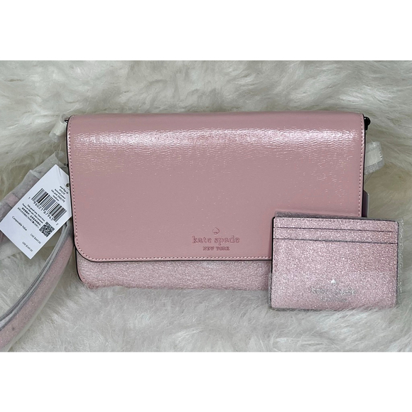 Women's Kate Spade Pink Textured Patent Madison Medium Flap Crossbody Bag - Picture 4 of 14